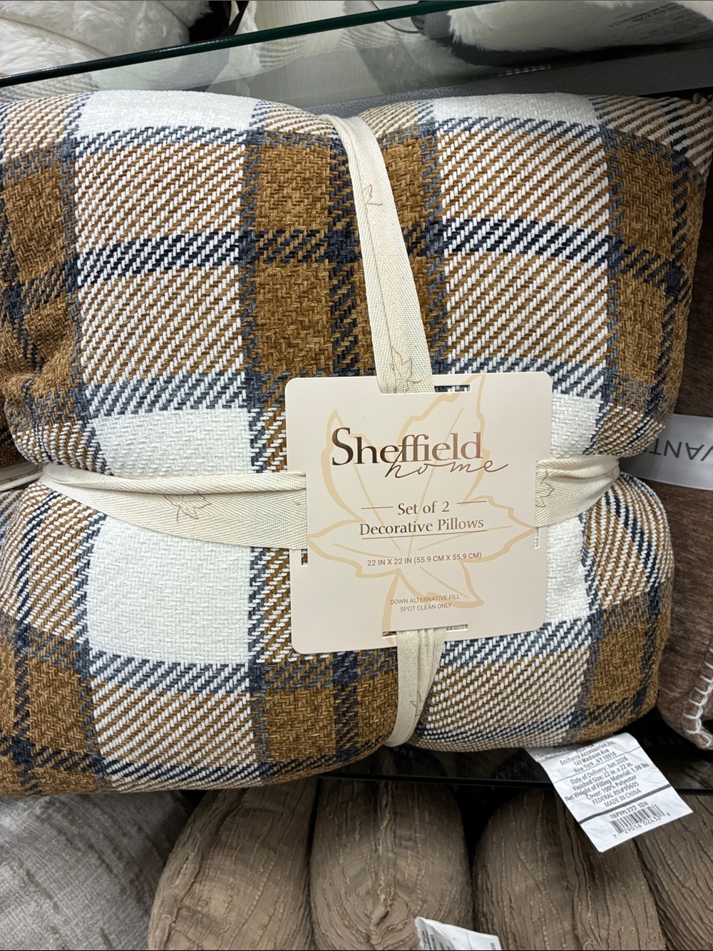 Sheffield Home White, Mustard and Navy Plaid Decorative Throw Pillows - Set of 2
